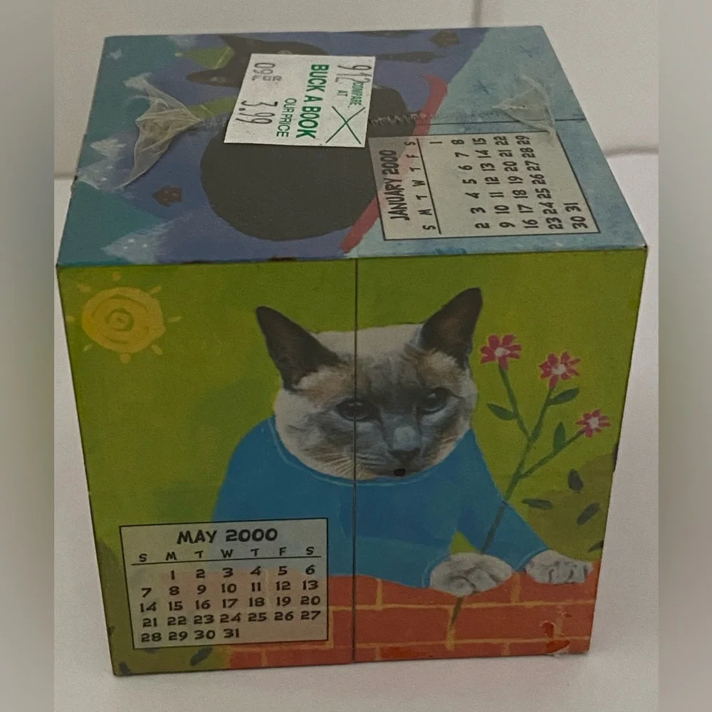 Y2K Vintage cat cube Mental Block 2000 Calendar and Desk Toy CAT scene art